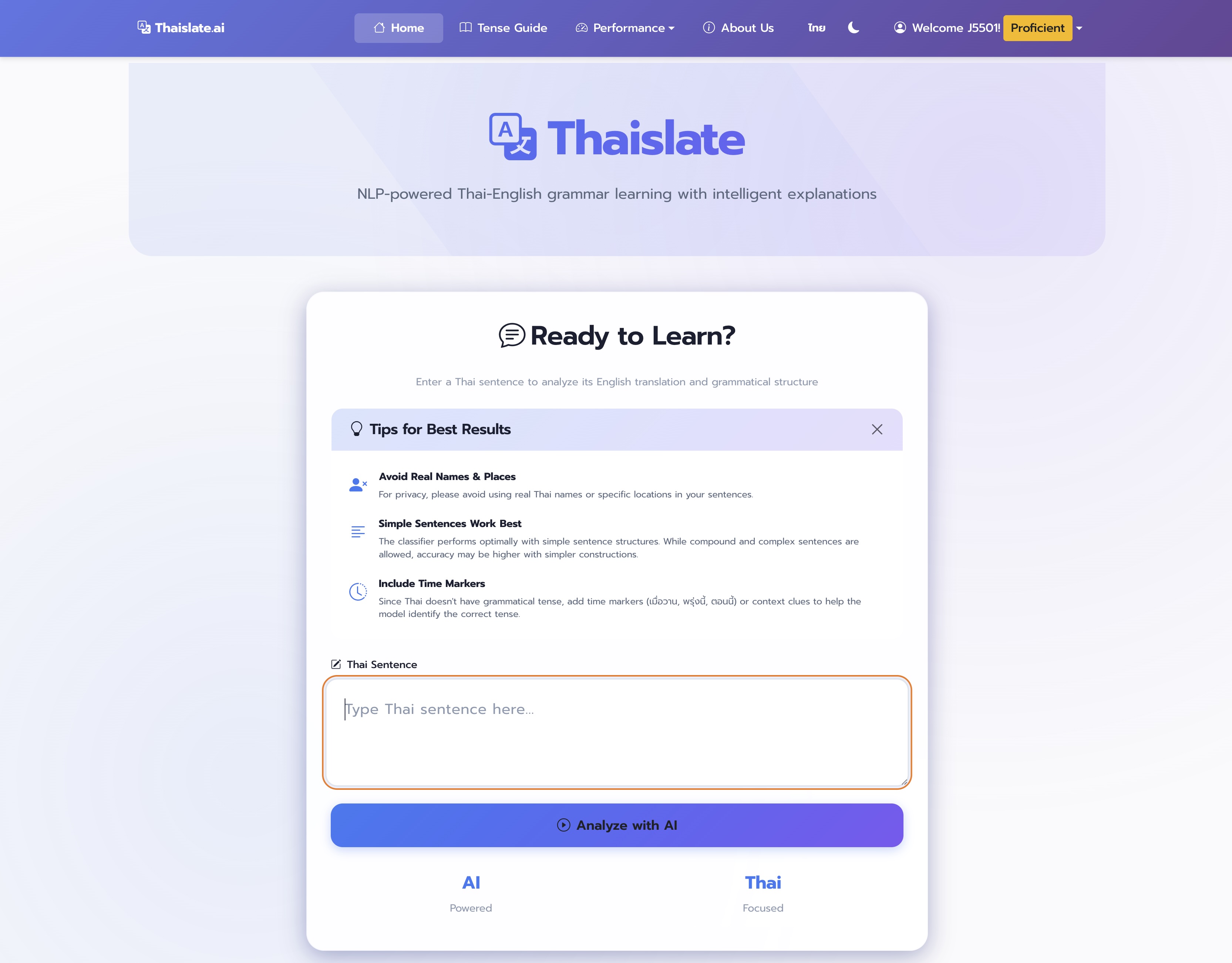 Thaislate English Interface